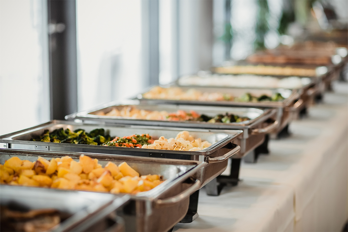 Catered food in trays